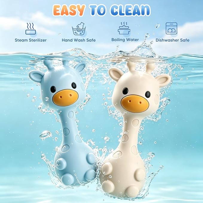 Baby Teething with Rattle Toys 3-6 6-12 Months, BPA Free Silicone Baby Teether, Infant Chew Toys for Teething Relief, Baby Gifts for Newborn Boys Girls, Easy-Grip, Beige