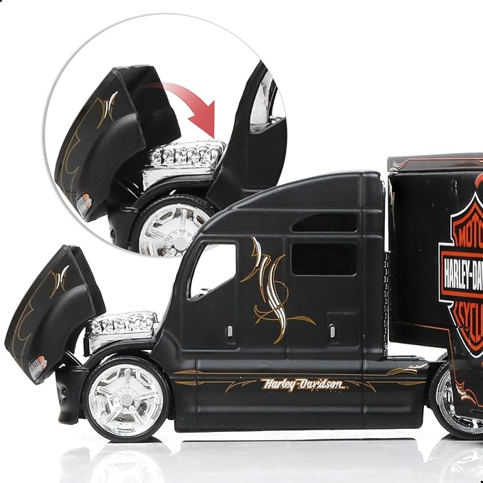 Semi Truck Toy with Trailer, 1/64 Scale Alloy Metal Diecast Heavy Semi Truck Trailer Head Toy Model, MAx Diecast Tow Traktor Gift for Boy Adult Model Car Collector -Black