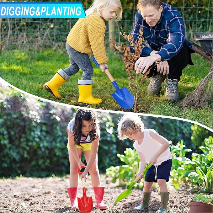 16" Kids Beach Spades Sand Shovels, Toys Gardening Tools Kit Sandbox Scoop Wood Handle Plastic Spade for Garden Sand Snow Backyard Summer Vacation for Kids Adults 2 Pack- Blue&Green