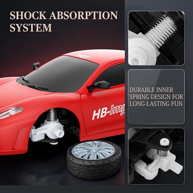 Remote Control Car RC Drift Car 2.4GHz 1:24 Scale 4WD 15KM/H High Speed Model Vehicle with LED Lights Drifting Tire Racing Sport Toy Car for Adults Boys Girls Kids Gift 2Pcs Rechargeable Batteries