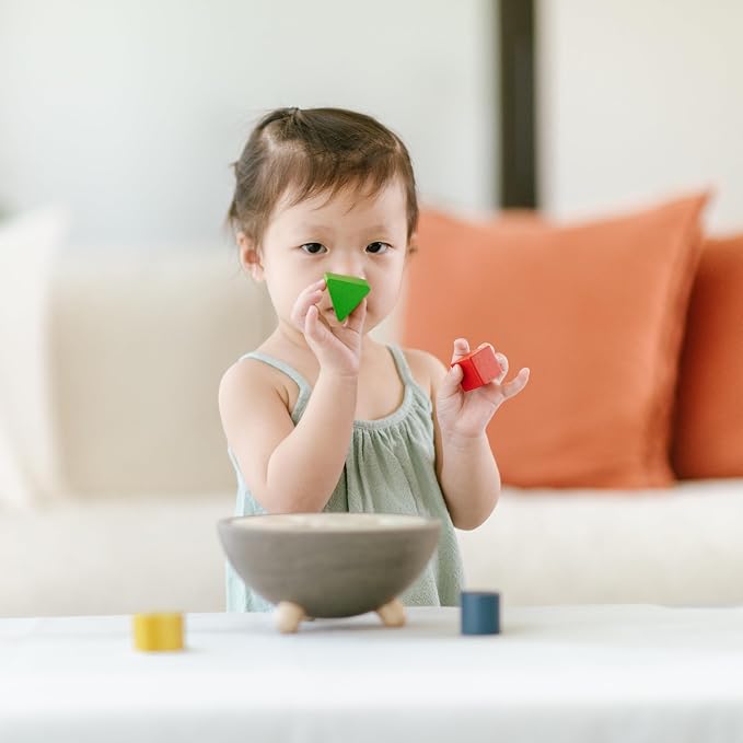 PlanToys® Wooden Shape Sorting Bowl | Montessori Inspired Shape Sorter for Problem Solving, Coordination & Early Geometry | Eco Friendly Learning Toy for Colours, Matching & Motor Skills