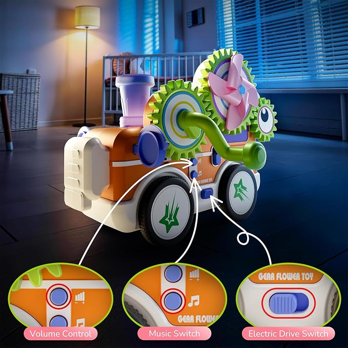 Gears Building Toys for Kids Ages 3+, STEM Construction Set for Toddlers, Train and Flower Models with Electric & Manual Modes, Lights and Music, DIY Educational Learning Toys Gift for Boys and Girls