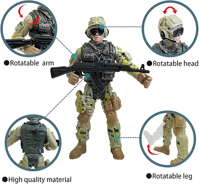 SCAHOW 6pcs Military Action Figures, Soldier Toys for 3 4 5 6 7+ Year Old Boys, Amy Men Action Figures & Playsets with Accessories, Gifts for Kids Toddlers, Christmas Stocking Stuffers Party Favor