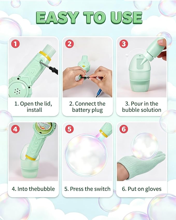 Fog Bubble Machine, Smoke Bubble Wand Machine Rechargeable with Lights & Sound Fog Game for Parties, Beaches, Summe (Green)