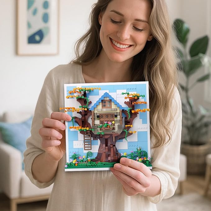 TG BLOCKS Micro Brick Eif Tree House Building Set, 3D Wall Art Home Office Decoration or Table Display, Creative Building Craft Set, Ideas Gift Building Toy for Adults,Teens Ages 8+ Kids
