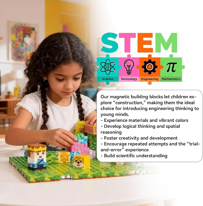 150 PCS Magnetic Blocks, Magnetic Building Blocks Cubes, Princess Magnet Toys for Kids Ages 3+, Magnet Blocks with 4 Bottom Plate for Girls, STEM Toys & Ideal Christmas Birthday Gift
