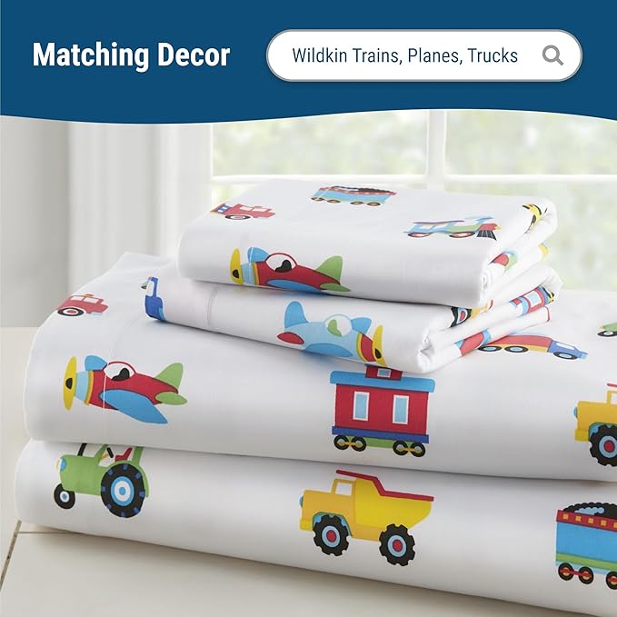 Wildkin 100% Cotton Kids Pillowcase – Soft, Breathable & Standard Size (20x30) - Trains, Planes, and Trucks
