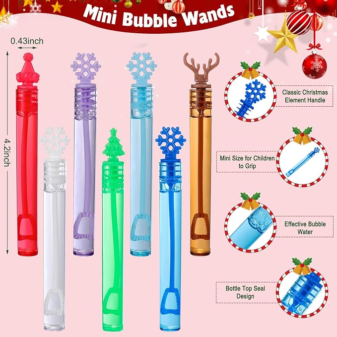 Christmas Party Favors Mini Bubble Wands for Kids 30PCS Christmas Stocking Stuffers Goodie Bags Stuffers Small Bubbles in Bulk for Classroom Prizes Outdoor Toys Student Gifts for Toddlers Girls Boys