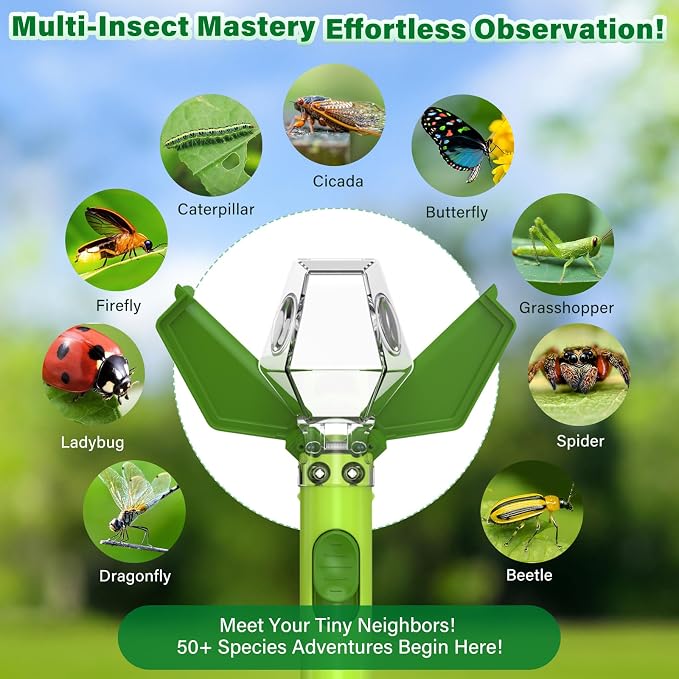 Bug Catcher for Kids, Insect Trap Kit with 6X Magnifier Glass - STEM Educational Exploration Tool for Indoor and Outdoor,Christmas Birthday Gifts Toys for Adults, Boys, and Girls(Green 2PCS)