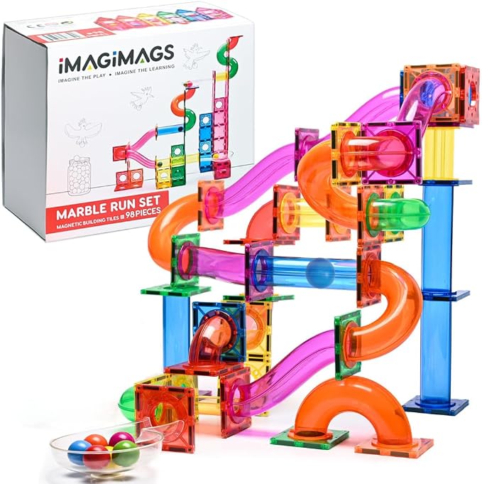 Magnetic Building Tiles, 98 Piece Marble Run Set for Boys Girls Kids, Educational Creative Learning Activity Building Block Toddler Toys, STEM, Children Ages 5 Years +