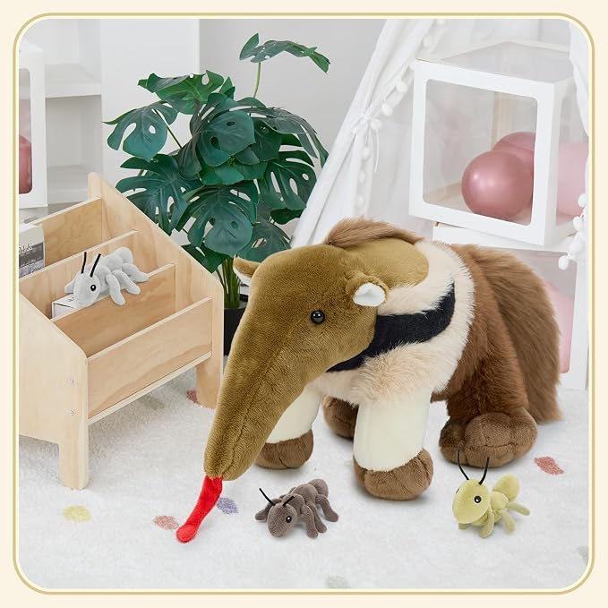 Muiteiur Magnetic Anteater Plush Toy for Toddlers - Interactive Stuffed Animal Feeding Game with 3 Ants, 17.7 Inch Wildlife Adventure Toy, Birthday Gift for 3+ Year Old Kids Bedroom Decor