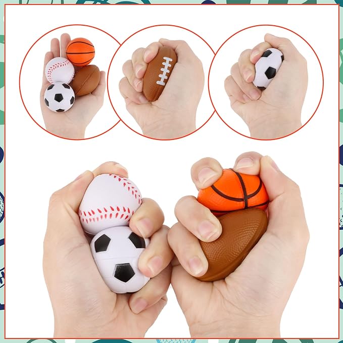 Hooqict Mini Sports Balls 24 Pack Sports Stress Ball Party Favors for Kids Mini Foam Baseball Football Soccer Basketball Stress Ball Relief Toys Classroom Goodie Bags Stuffers
