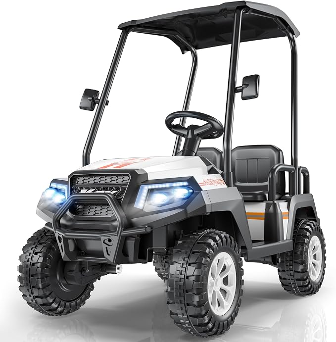 LIGIANT 24V Ride on Car for Big Kids, 4-Seaters Ride on Golf Cart, Max. Capacity: 264 Lbs(4 Kids), 4WD Kid's Car w/Remote Control, Detachable Awning, Spring Suspension, Music/Story/Power Display