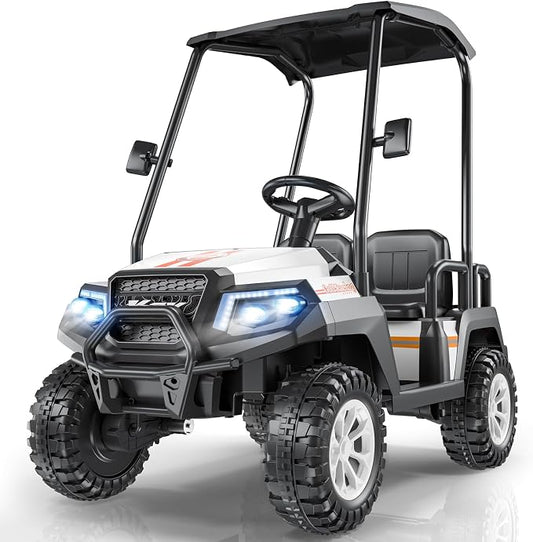 LIGIANT 24V Ride on Car for Big Kids, 4-Seaters Ride on Golf Cart, Max. Capacity: 264 Lbs(4 Kids), 4WD Kid's Car w/Remote Control, Detachable Awning, Spring Suspension, Music/Story/Power Display