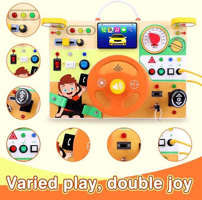 Grarain Busy Board for Toddlers - Montessori Educational Toy for 1-3 Year Old Boys & Girls | Travel-Friendly Sensory Learning Activity | Ideal for Kids with Autism(Busy Board v6)