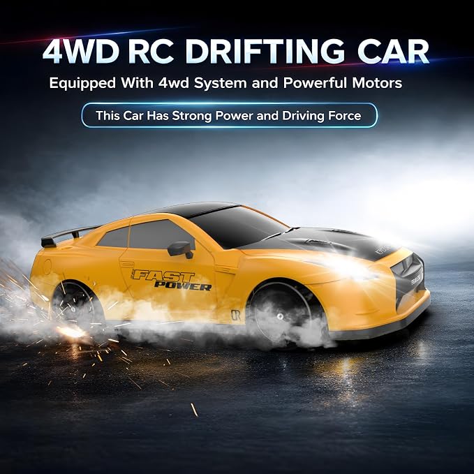 Remote Control Car RC Drift Car 2.4GHz 1:24 Scale 4WD 20KM/H High Speed Model Vehicle with LED Lights Drifting Tire Racing Sport Toy Car for Adults Boys Girls Kids Gift 2Pcs Rechargeable Batteries