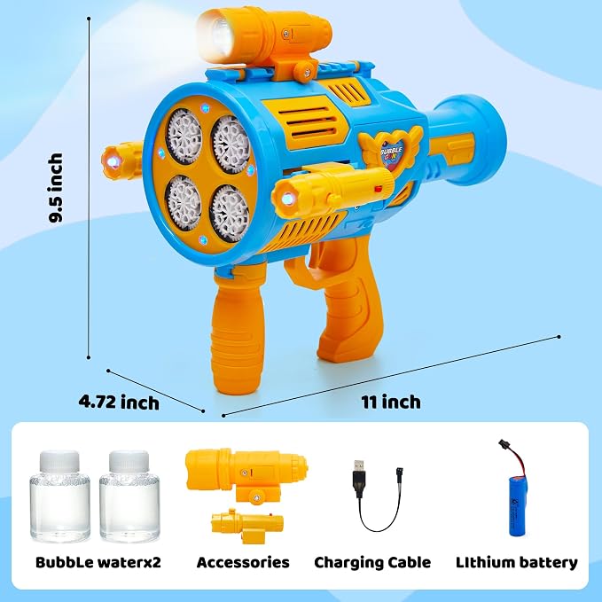 Bubble Machine Gun for Kids Toys,Bubble Gun with Upgraded 4 Fan Drives (Bulit-in 3 oz Bubble Solution) and Colorful Lights, Outdoor Birthday Party Festivel Gifts Wedding Toys