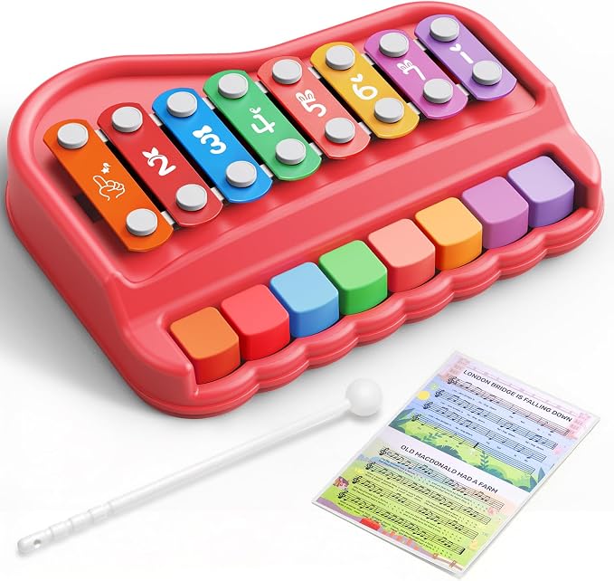 Gleesfun 2005 2-in-1 Baby Piano & Xylophone for Toddlers 1-3 Years | Portable Musical Toy, Educational Music Learning Instrument, Includes Mallet, Sensory Fun, For Home & Travel