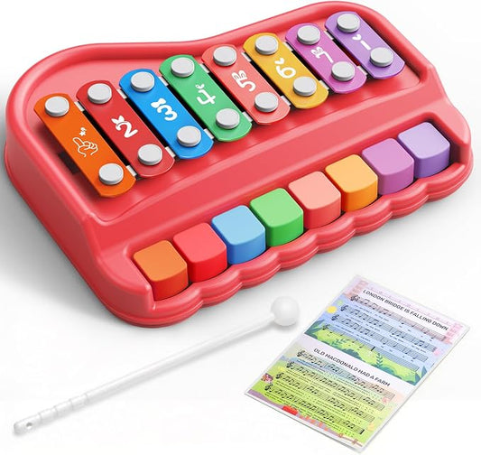 Gleesfun 2005 2-in-1 Baby Piano & Xylophone for Toddlers 1-3 Years | Portable Musical Toy, Educational Music Learning Instrument, Includes Mallet, Sensory Fun, For Home & Travel