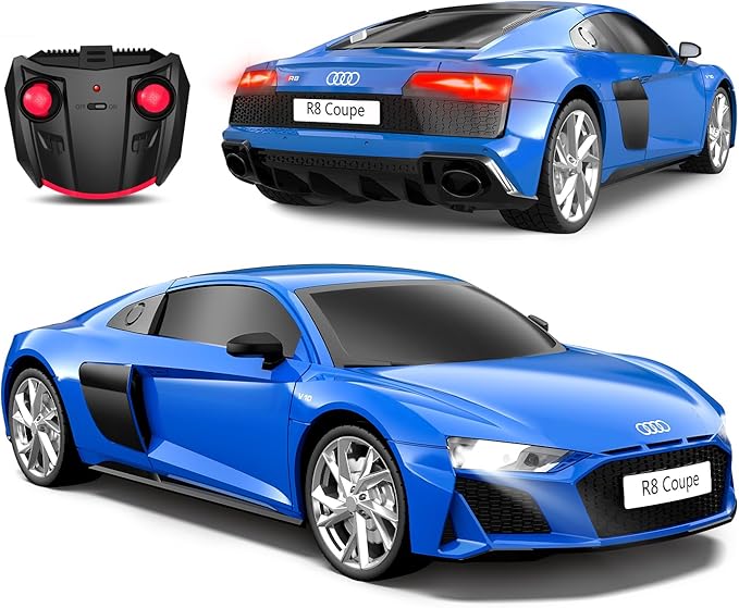 AEROQUEST Audi Remote Control Car,Officially Licensed Audi R8 Coupe,1:24 Scale Toy Car for Kids,Electric Sport Racing Hobby RC Cars,Birthday Gift for Boys and Girls（Blue）