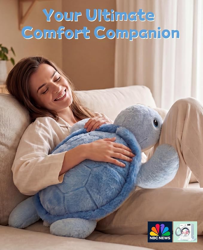 gnomantic Turtle Weighted Stuffed Animals - 22 Inch 4.5 Pounds Weighted Plushies Sea Turtle Stuffed Animal - Big Tortoise Plush - Cute Plush Toys Gifts for Kids & Adults (Blue)