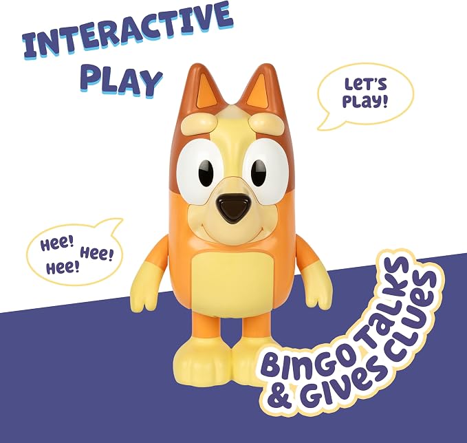 Bluey Game Hide and Seek Electronic Bingo Figure, Articulated, Musical Kids Figurines with Dance Mode, Interactive Toddler Figurine Toys for Ages 3+ for Indoor Play