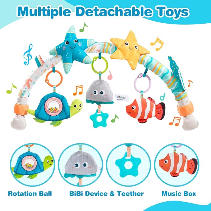 Jollybaby Musical Bassinet Stroller Crib Mobile Toy for Baby 0-6-12 Months, Infant Clip On Arch Hanging Toy with Music Box for Bjorn Bouncer, Portable Mobile Attachment Toy for Newborn Gift - Starfish