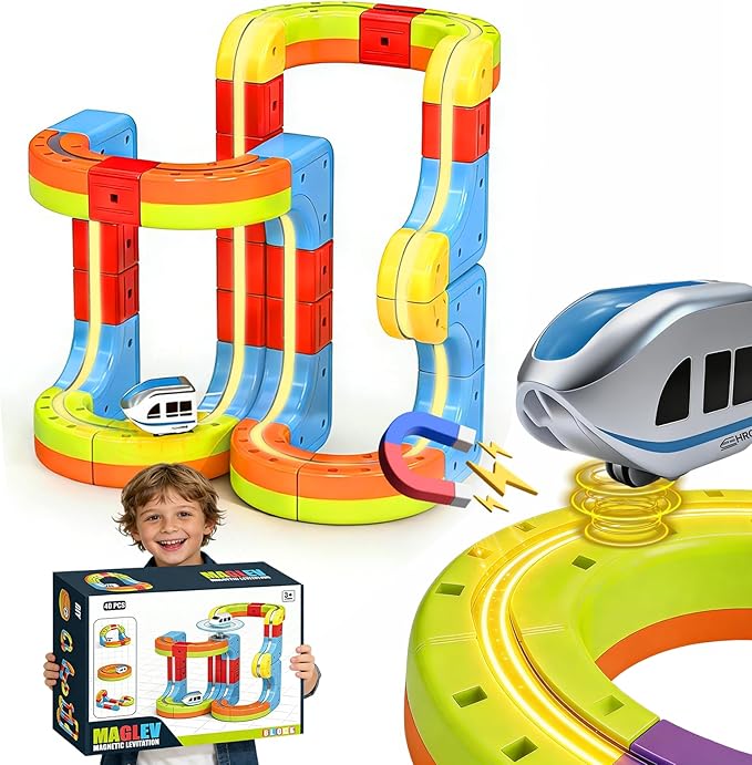 Electric Magnetic Train Toys Set- Flexible Race Track for Kids 3 4 5 6 7 8,stem Gravity Magnetic Roller Car Track for Toddlers,3D Infinity Cube Track Learning Gift Anti-Gravity Design,48 Pcs/1 car