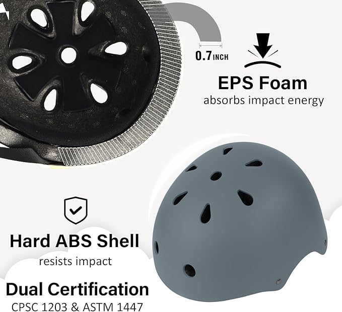Skateboard Bike Helmet, Lightweight Adjustable, Multi-Sport for Bicycle Skate Scooter, 3 Sizes for Adult Youth & Kids