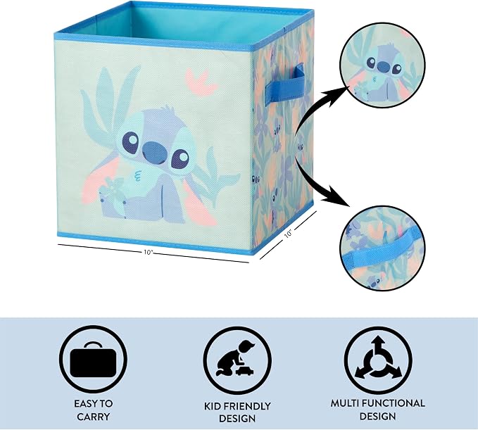 Stitch Storage Cubes Set of 2 Durable Fabric Bins with Handles, 10"x10"x10" Collapsible Cube Organizers