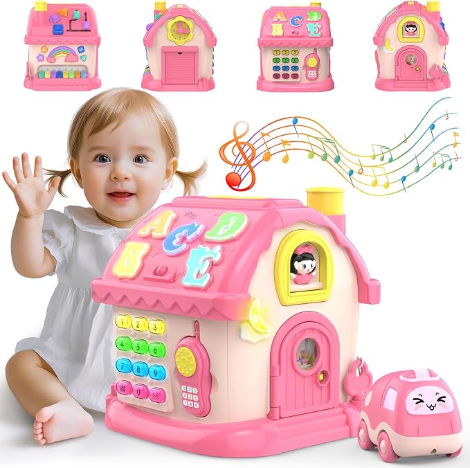Toys for 1 Year Old Girl Gifts, 12-in-1 Bilingual Musical Learning House | Bilingual Early Learning 12-in-1 Montessori Activities for Musical Sensory Development, 1st First Birthday Gift for Baby Girl