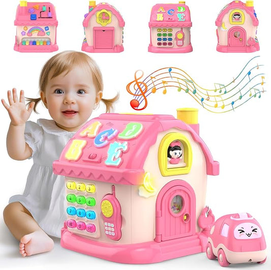 Toys for 1 Year Old Girl Gifts, 12-in-1 Bilingual Musical Learning House | Bilingual Early Learning 12-in-1 Montessori Activities for Musical Sensory Development, 1st First Birthday Gift for Baby Girl
