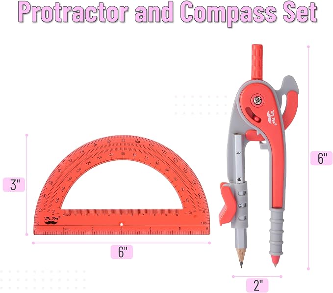 Mr. Pen- Geometry Compass and Protractor Set, 6 Inch Compass | 6 Inch Protractor, Drawing Tool for School, Clear Plastic, Easy Grip, Precision Design for Math, Art, Drafting, Architecture