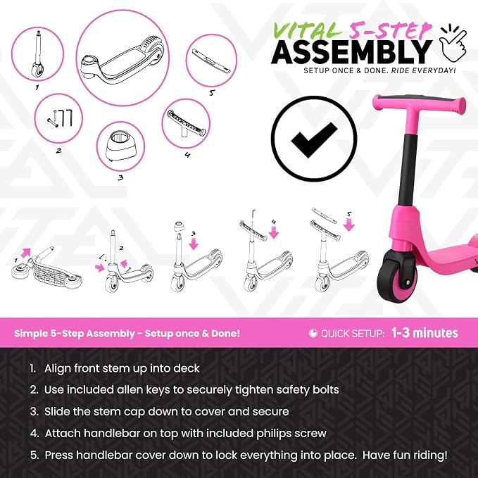 Vital First 2 Wheel Toddler Scooter | Beginner Balance Training Kids Toys for Ages 2-5 | Durable Lightweight Design & Fixed Height Kids Scooter | Wide Wheels and Foot Brake