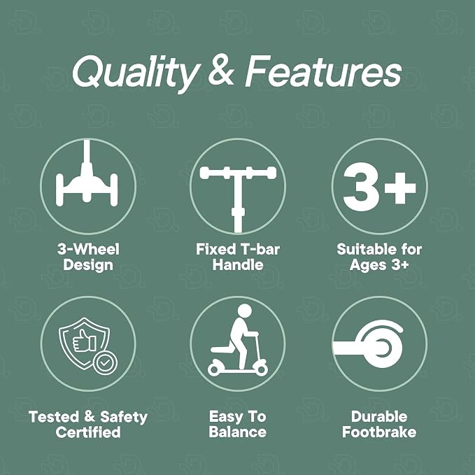 Dribbl 3-Wheel Kids Scooter - Lean-to-Steer Technology, Adjustable Height Handlebar, Wide Anti-Slip Deck, Scooter for Boys & Girls Ages 3+, Child Safety Approved, Support Riders Up to 165 lbs, Aqua