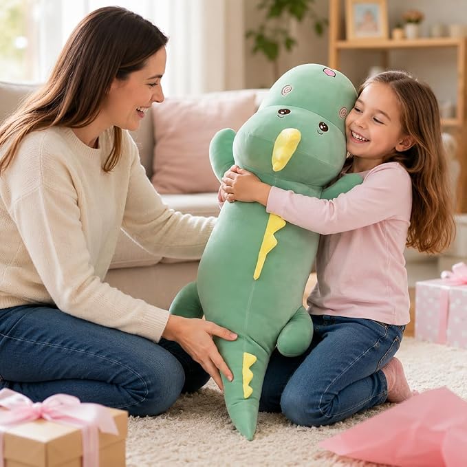 Tianmihou 32 Inch Giant Dinosaur Plush Body Pillow, Cute Long Dinosaur Stuffed Animal, Large Soft Big Dinosaur Plushies Toy, Gifts for Kids Boys Girls Teens Birthday
