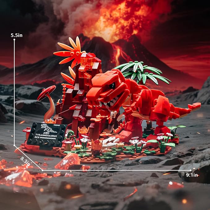 UNCLE BRICK Dinosaur World Building Block Set,T.Rex Dinosaur Park Sets for Boys and Girls 8-12,T.rex and Volcano Scene Building Sets,Home or Office Décor Sets for Boys 8-14(559pcs