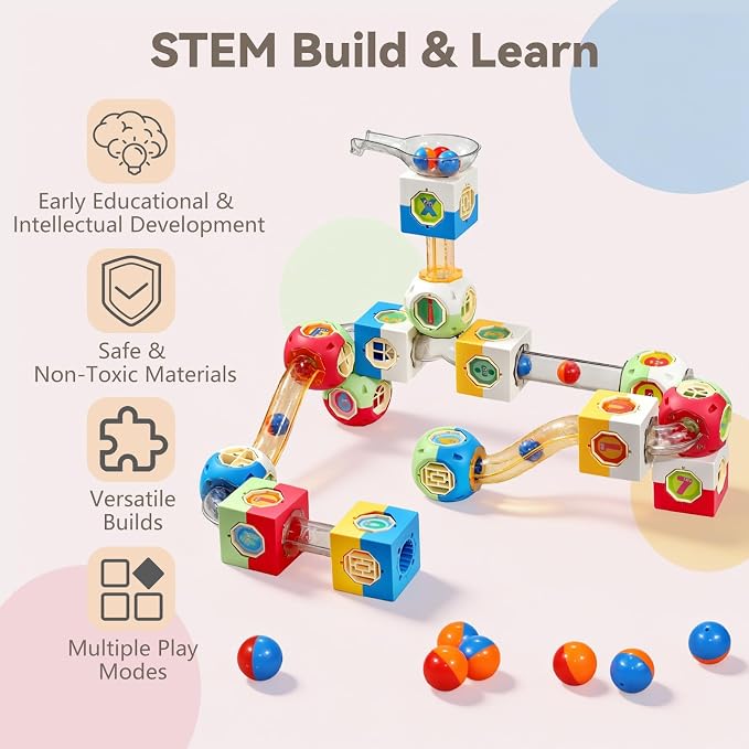 130 PCS Marble Run Set, STEM Educational Marble Maze Games, DIY Creative Building Blocks Rolling Ball Race Game Gift