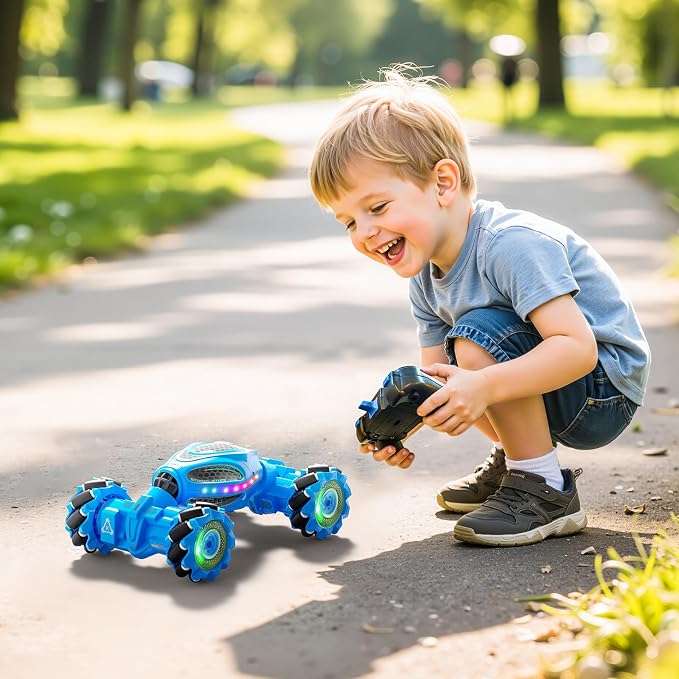 Gesture Sensing RC Stunt Car - Boys Toys Age 6-12, 4WD Hand Controlled Remote Control Drift Twist Offroad 360° Rotation Car with Light & Music, Cool Birthday Presents and Ideas Gifts for Kids Blue