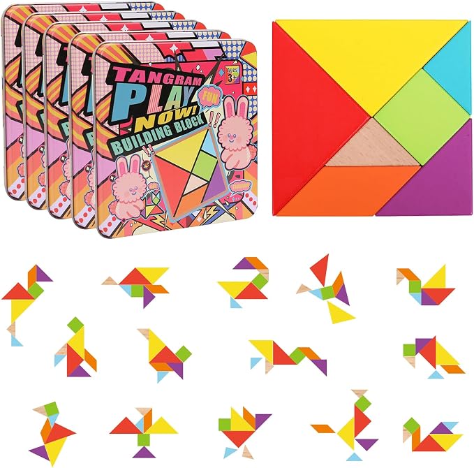 5 Pack Wooden Blocks Puzzle Brain Teasers Toy STEM Montessori Educational Gift for Kids Ages 3-6 Stocking Stuffers