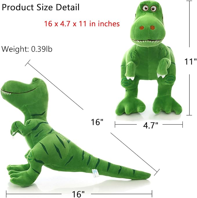 Stuffed Dinosaur Animal Plush Toy 11 Inches Green T-Rex Tyrannosaurus Animal Stuffed Plushies Super Soft Cute Cuddly Pillow Cushion Rex Stuff Dolls Gifts for Children Kids Boys Girls, 11Inches