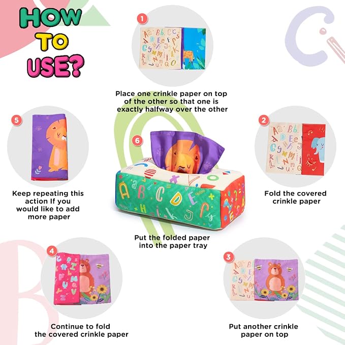 URMYWO Baby Tissue Box Toy, Montessori Baby Toys for 6-12 Months 1 Year Old Boy Girl, Soft Crinkle Sensory Toys for Infant Toddlers, Stocking Stuffers, Baby Boy Girl Gifts