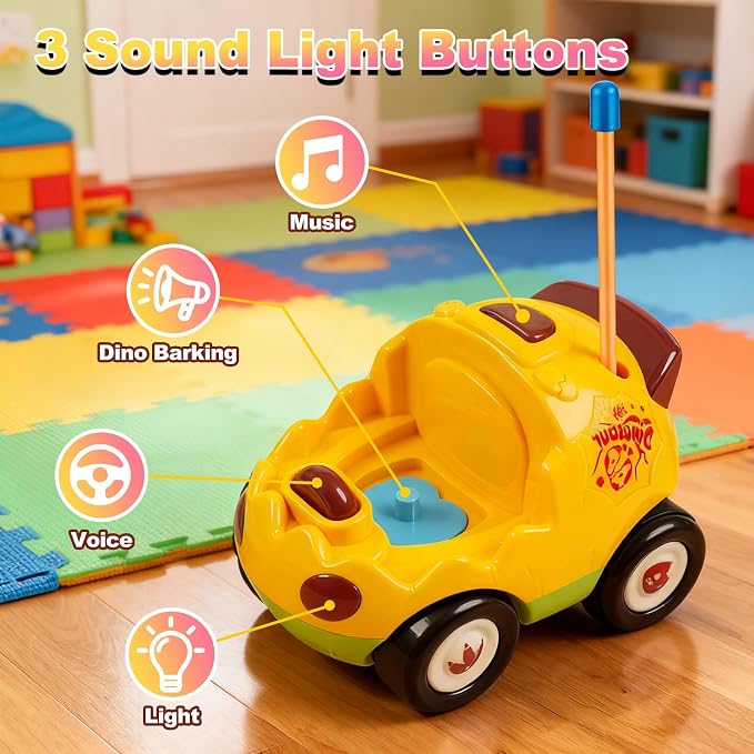 MagicKidz Dinosaur RC Car for Kids - 2-Pack Remote Control Dino Toy Cars for Boys Toddlers Ages 18+ Months, 2 3 4 5 Year Old, Birthday Gifts with Lights and Music