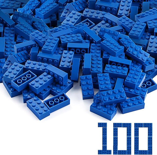100pcs 2x4 Bricks Blue Pieces Classic Parts Bricks Building Creative Play Blocks Set Toy Combine with Major Brick Brands