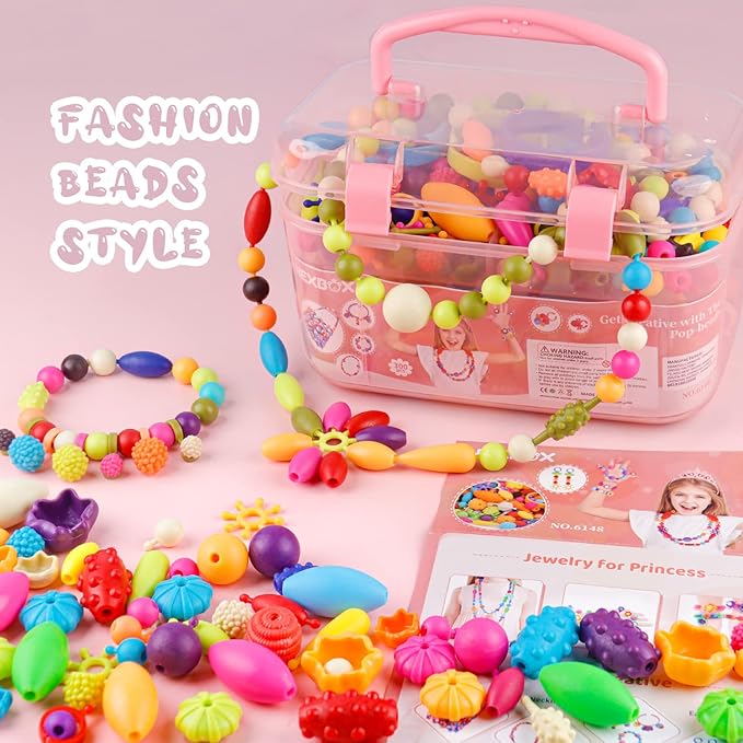 NEXBOX Girls Crafts Jewelry Making Kit for Toddlers - Pop Beads Toys Sets for Little Kids Age 3 4 5 6 Year Old, Ideas Birthday Gifts