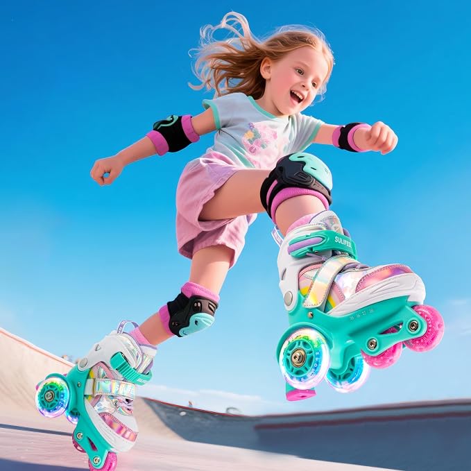 SULIFEEL Rainbow Unicorn 4 Size Adjustable Roller Skates for Girls Boys for Kids Ages 3-5 5-8 6-12 Children Skates Indoor Outdoor