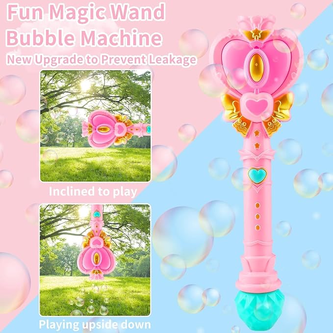 2 Pack Bubble Wand for Kids Princess Heart Bubble Machine Blower Maker Wands Easter Basket Stuffers Outdoor Toys Gifts for 3 4 5 6 7 8 Years Old Toddlers Little Girls