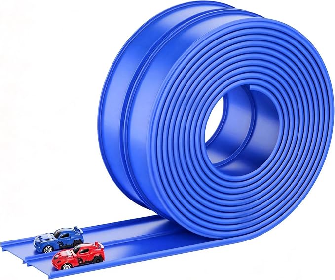 Flexible Race Track 16.5 Ft for Kids Starter Set, Race Car Ramp Track with Suction Cups, Compatible with 1:64 Scale Diecast Cars, Portable Rolls up Race Tracks, Gift for Boys & Girls Ages 3-8, Blue