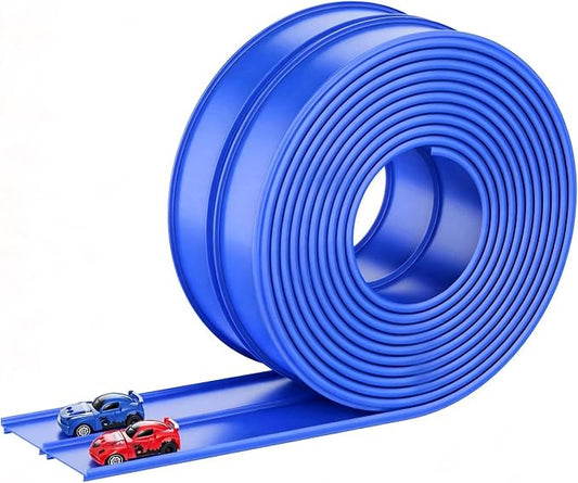 Flexible Race Track 16.5 Ft for Kids Starter Set, Race Car Ramp Track with Suction Cups, Compatible with 1:64 Scale Diecast Cars, Portable Rolls up Race Tracks, Gift for Boys & Girls Ages 3-8, Blue