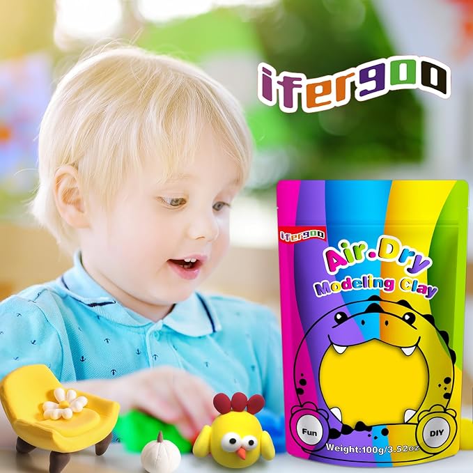 ifergoo Yellow Air Dry Clay, DIY Creative Modeling Clay for Kids, Super Light Magic Foam Clay for Kids Age 3-12, Soft, No-Sticky & Non-Toxic, Molding Clay for School Art & Craft Project (100g/3.5oz)